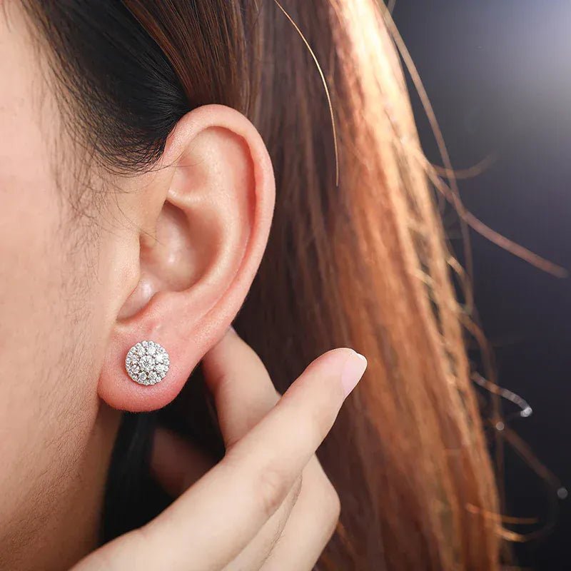 8.8MM Moissanite Pavé Dome Stud Earrings – “Infinite Shine” Edition White Gold - Shop Gold Supply