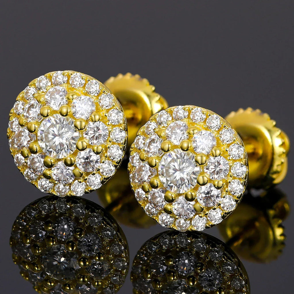 8.8MM Moissanite Pavé Dome Stud Earrings – “Infinite Shine” Edition White Gold - Shop Gold Supply