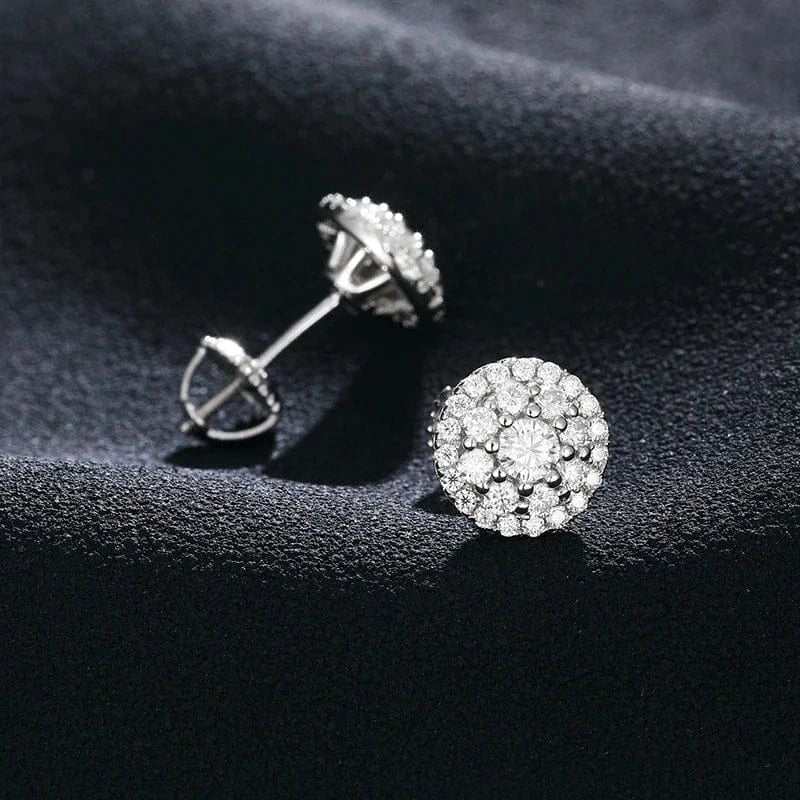 8.8MM Moissanite Pavé Dome Stud Earrings – “Infinite Shine” Edition White Gold - Shop Gold Supply