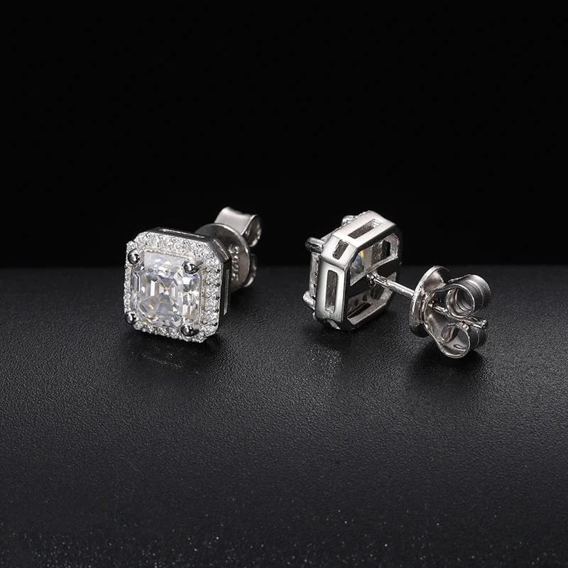 Asscher Halo Moissanite Stud Earrings – “Royal Ice” Edition - Shop Gold Supply