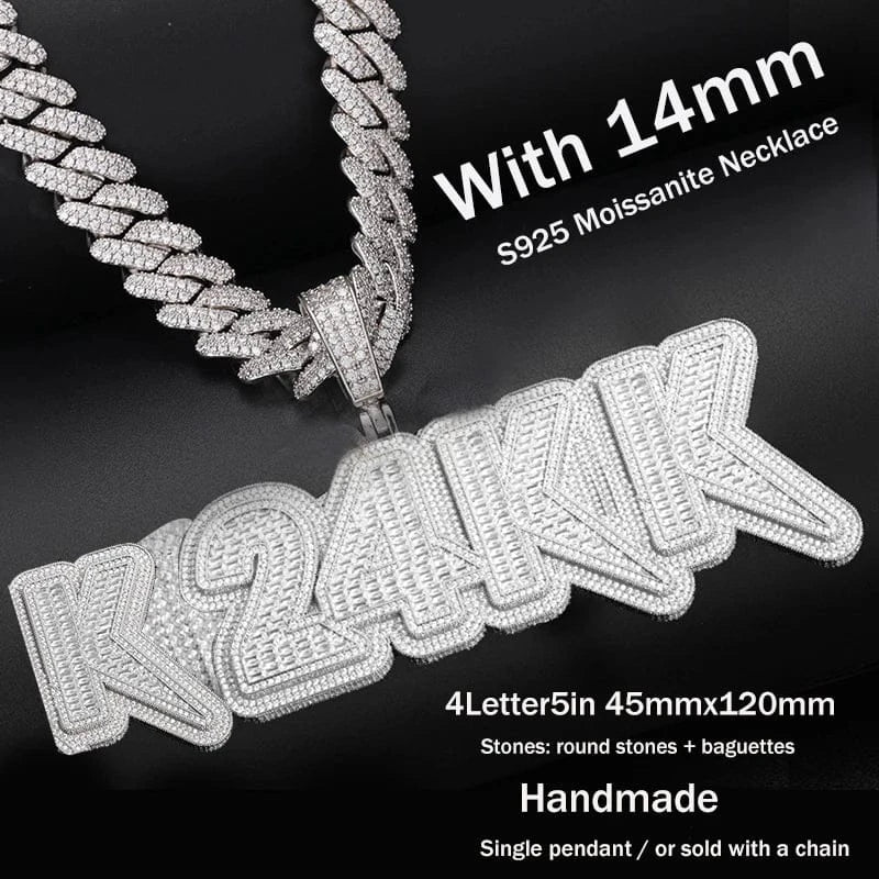 Custom Baguette Block Letter Pendant – “Masterpiece Forge” Edition VVS1 5A CZ White Gold Pendant Only - Shop Gold Supply