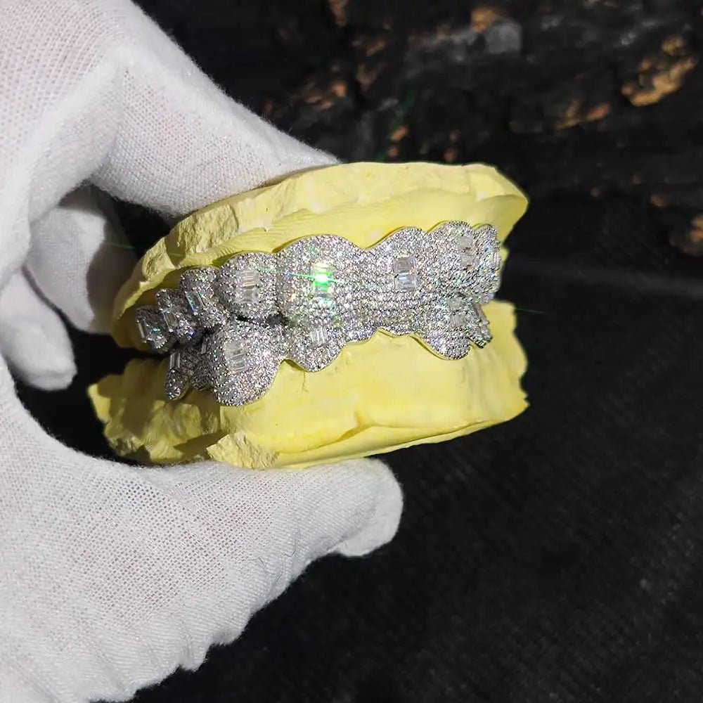 Custom Moissanite Rectangle Grillz – “Deep Frost Bite” Edition 10 upper / 10 lower - Shop Gold Supply