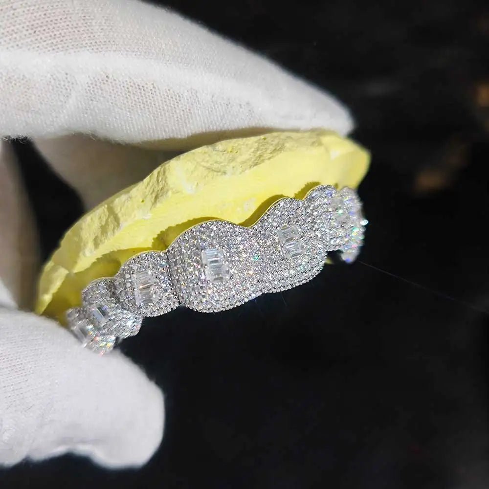 Custom Moissanite Rectangle Grillz – “Deep Frost Bite” Edition 10 upper / 10 lower - Shop Gold Supply