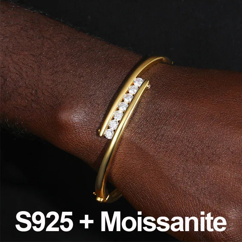 Floating Bar Bangle Bracelet – “Levitating Shine” Edition Moissanite 7 IN Yellow Gold - Shop Gold Supply
