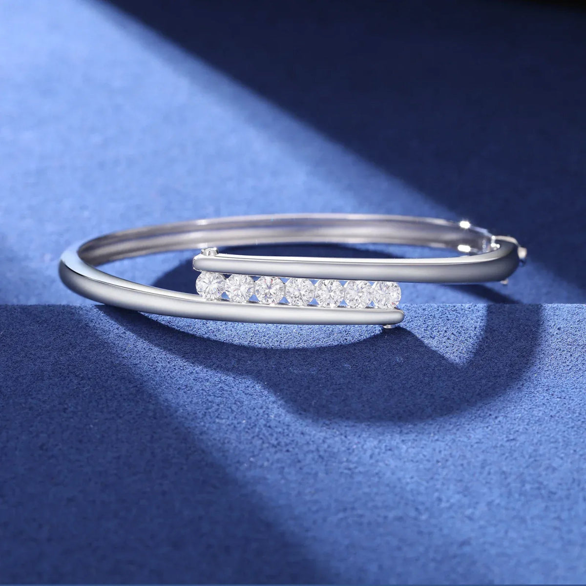 Floating Bar Bangle Bracelet – “Levitating Shine” Edition VVS 5A CZ 7 IN White Gold - Shop Gold Supply