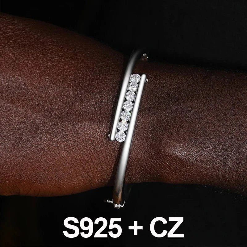 Floating Bar Bangle Bracelet – “Levitating Shine” Edition VVS 5A CZ 7 IN White Gold - Shop Gold Supply