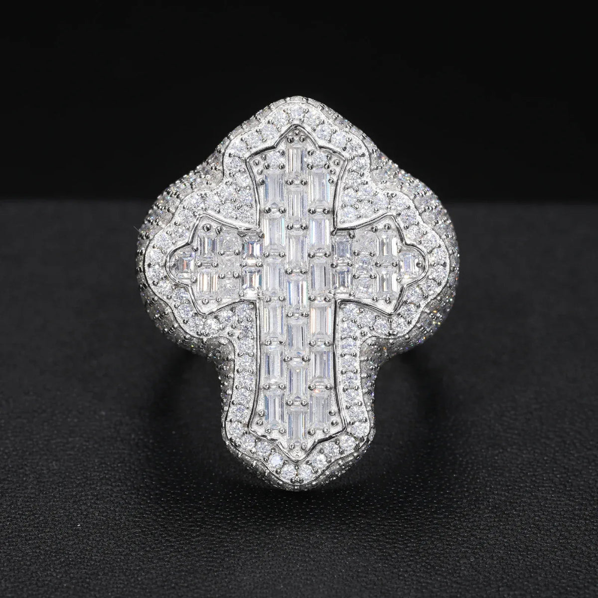 Iced Baguette Cross Ring – “Divine Shine” Edition VVS 5A CZ 7 White Gold - Shop Gold Supply