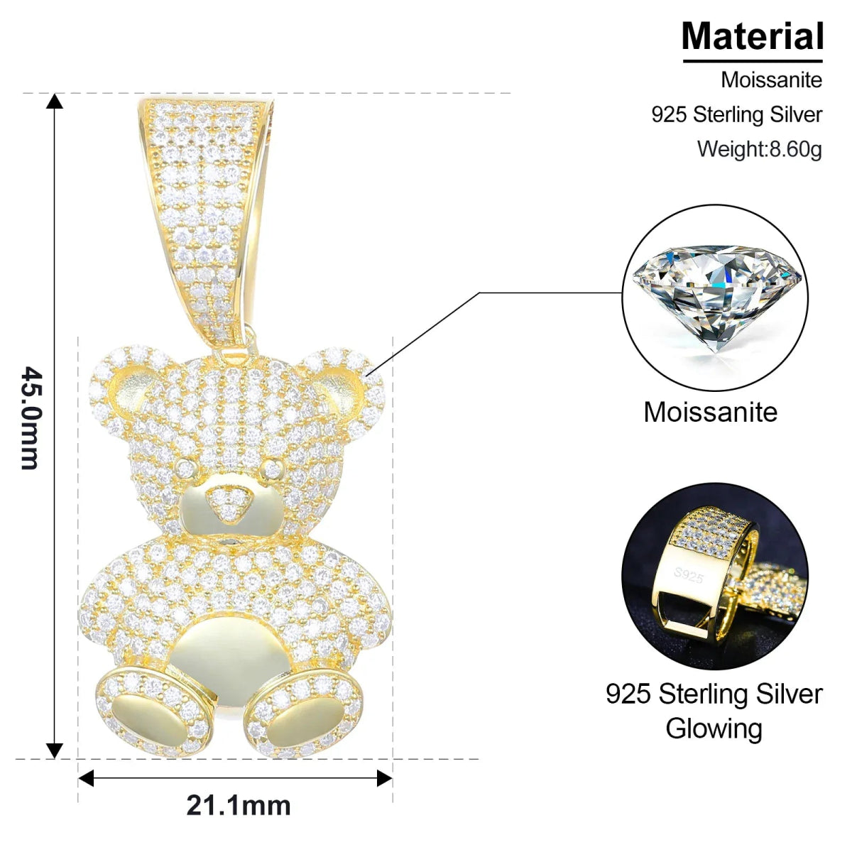 Iced Bear Moissanite Pendant – “Royal Cub” Edition Yellow Gold - Shop Gold Supply