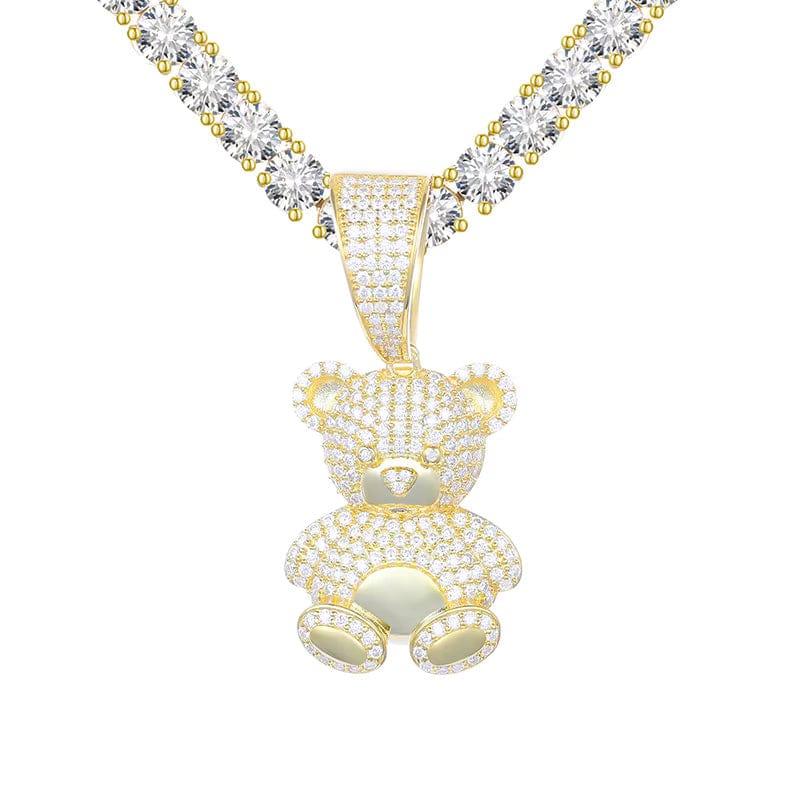 Iced Bear Moissanite Pendant – “Royal Cub” Edition Yellow Gold - Shop Gold Supply