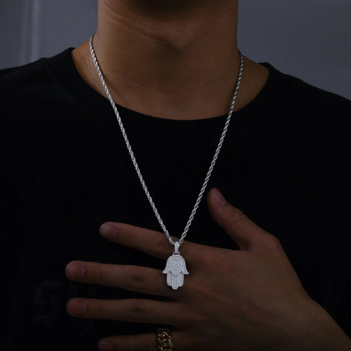 Iced Hamsa Moissanite Pendant – “Divine Protection” Edition White Gold - Shop Gold Supply