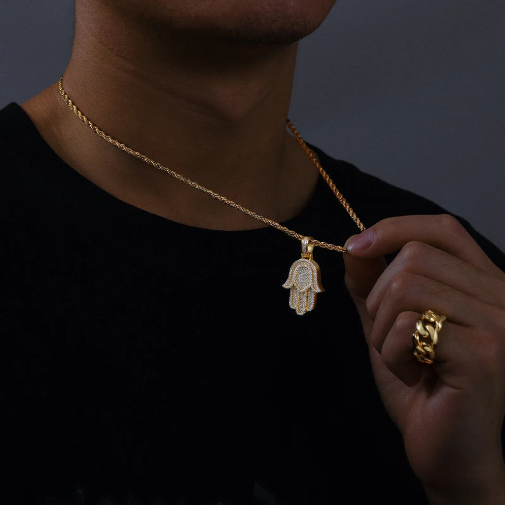 Iced Hamsa Moissanite Pendant – “Divine Protection” Edition Yellow Gold - Shop Gold Supply