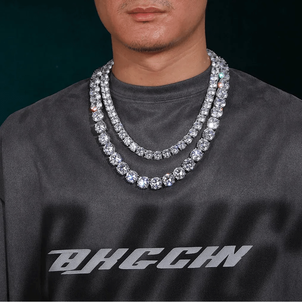 Iced Titan Moissanite Side Set Tennis Chain – “Heavyweight Halo” Edition Yellow Gold 16 IN (Necklace) - Shop Gold Supply