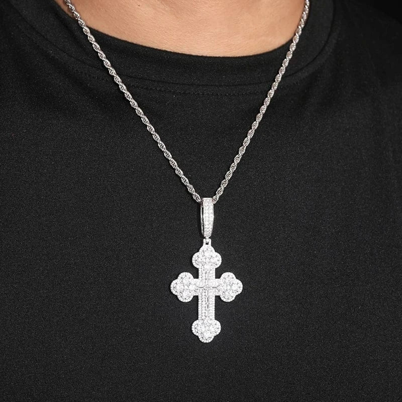 Imperial Iced Cross Pendant – “Crown of Light” Edition Moissanite White Gold - Shop Gold Supply