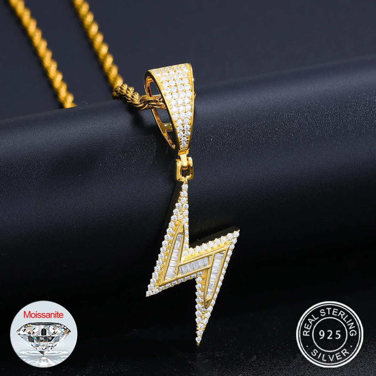 Lightning Moissanite Pendant – “Voltage Strike” Edition Yellow Gold - Shop Gold Supply
