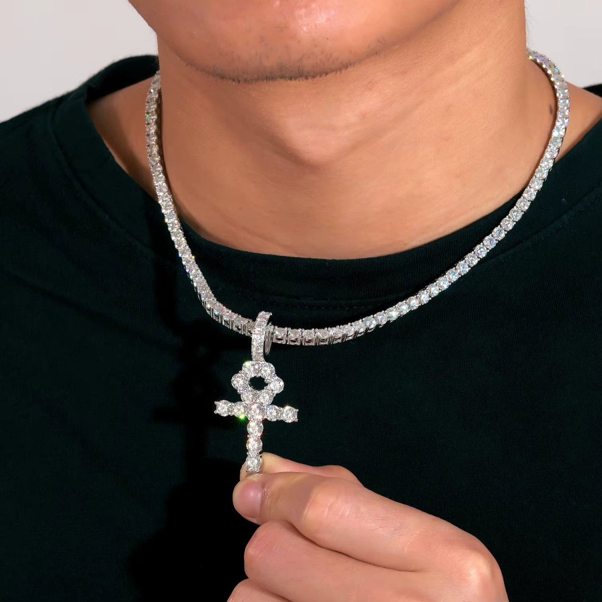 Line Set Moissanite Ankh Pendant – “Life Eternal” Edition Large - Shop Gold Supply