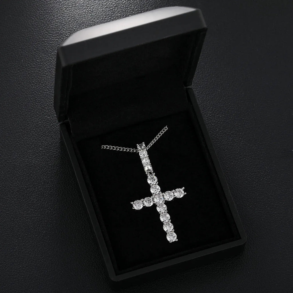 Line Set Moissanite Cross Pendant – “Pure Brilliance” Edition - Shop Gold Supply