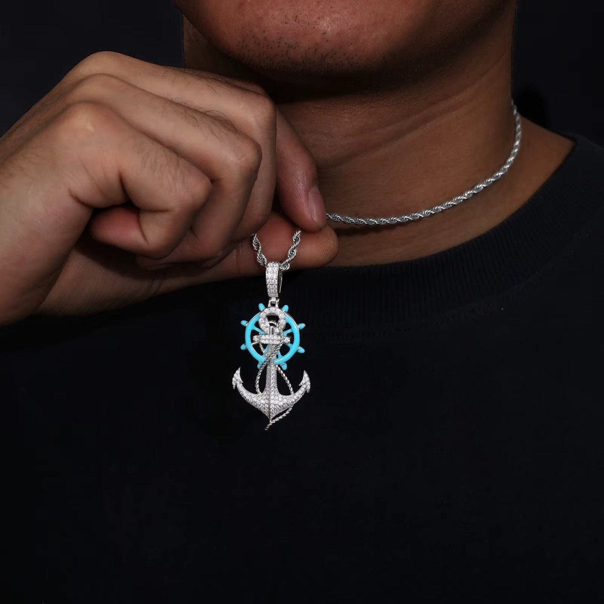 Moissanite Glow Anchor Helm Pendant – “Stormproof” Edition White Gold - Shop Gold Supply