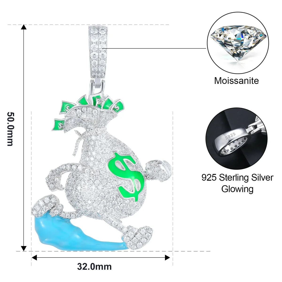 Moissanite Glow Money Bag Pendant – “Run the Bag” Edition - Shop Gold Supply