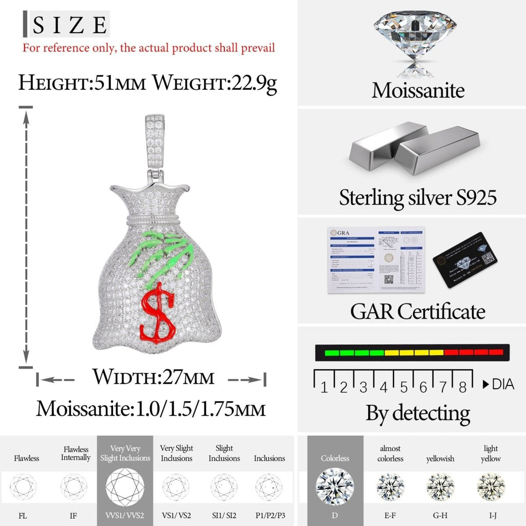 Moissanite Glow Money Bag Pendant – “Secure the Bag” Edition - Shop Gold Supply