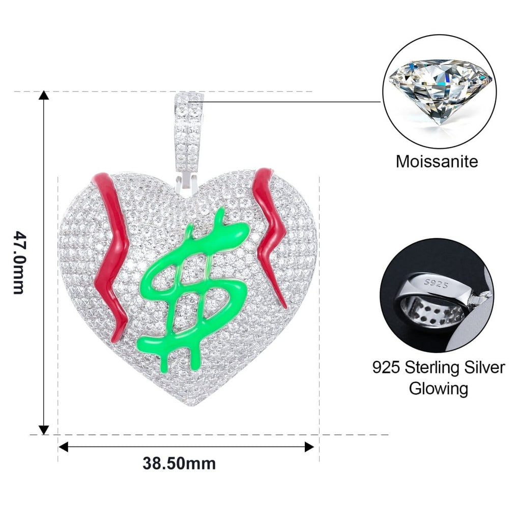 Moissanite Glow Money Heart Pendant – “Broken Rich” Edition - The Gold Supply