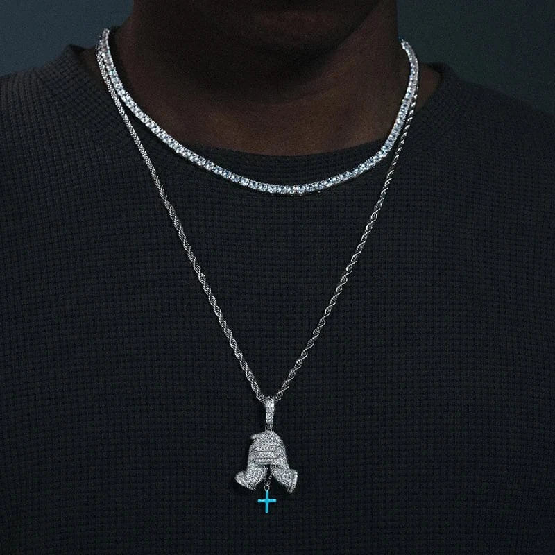 Moissanite Glow Prayer Hands Pendant – “Blessed Drip” Edition - Shop Gold Supply