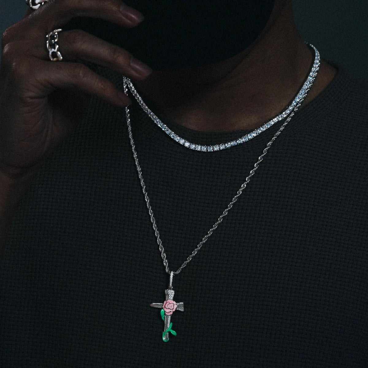 Moissanite Glow Rose Cross Pendant – “Eternal Bloom” Edition - Shop Gold Supply