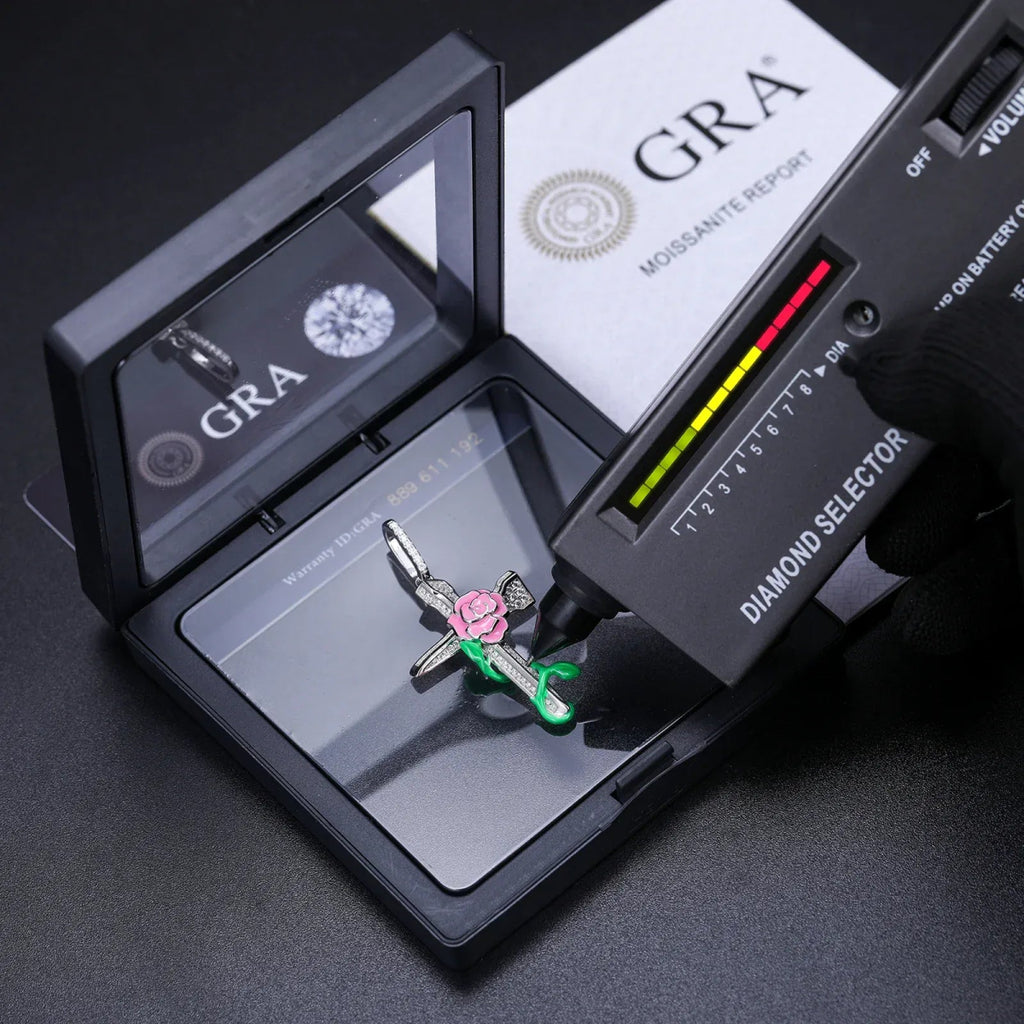 Moissanite Glow Rose Cross Pendant – “Eternal Bloom” Edition - Shop Gold Supply