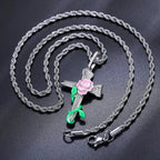 Moissanite Glow Rose Cross Pendant – “Eternal Bloom” Edition - Shop Gold Supply