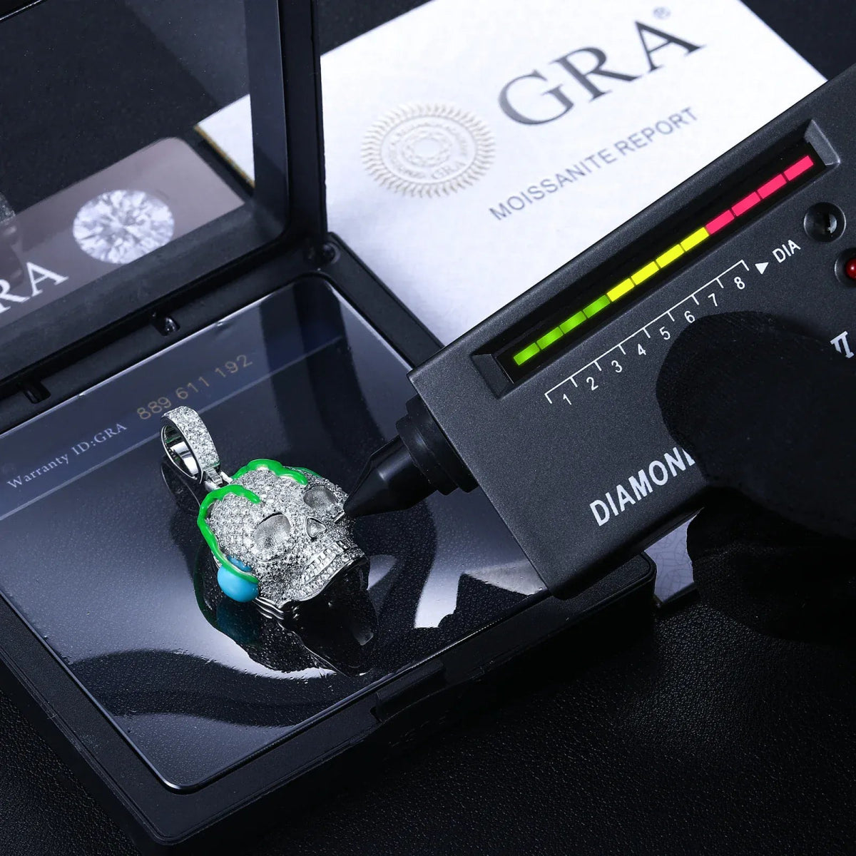 Moissanite Glow Skull Glow Pendant – “Neon Drip” Edition White Gold - Shop Gold Supply