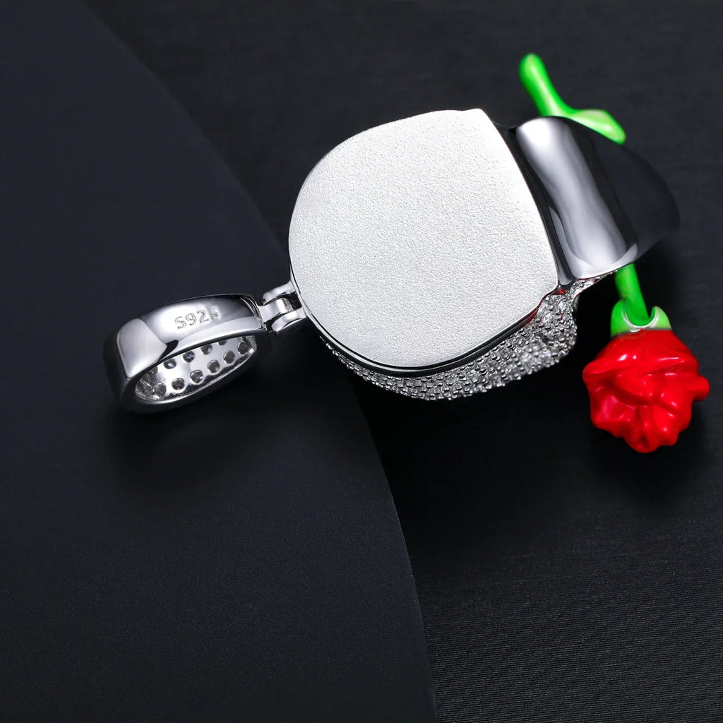 Moissanite Glow Skull & Rose Glow Pendant – “Deadly Romance” Edition White Gold - Shop Gold Supply