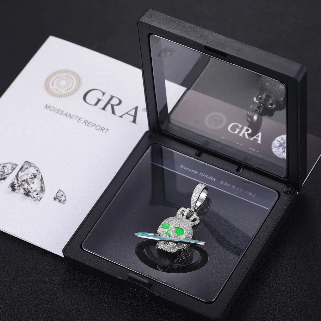 Moissanite Glow Skull Saturn Pendant – “Cosmic Reign” Edition - Shop Gold Supply