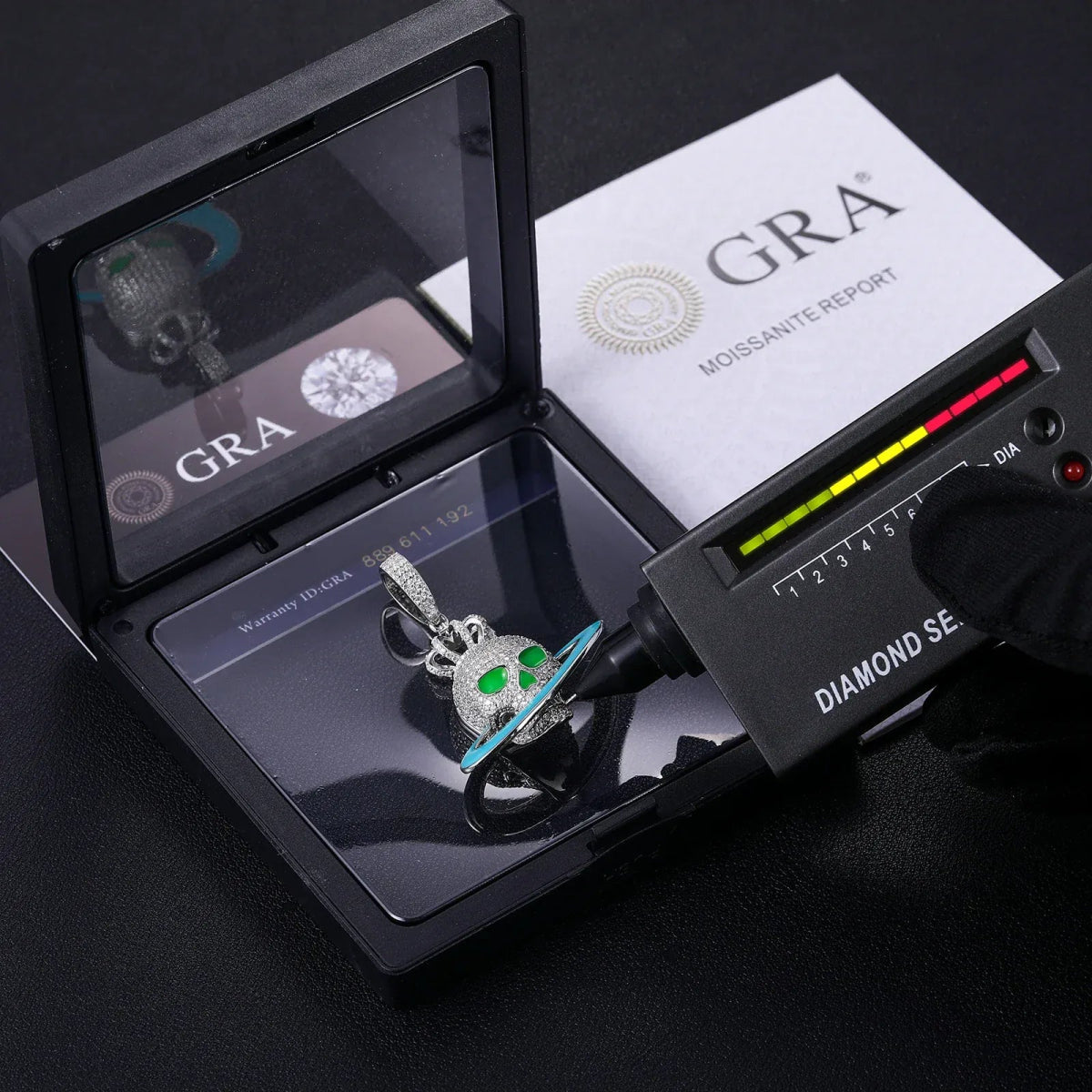 Moissanite Glow Skull Saturn Pendant – “Cosmic Reign” Edition - Shop Gold Supply