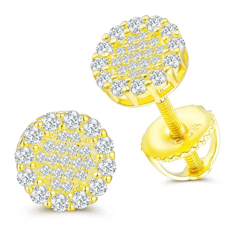 Round Halo Moissanite Stud Earrings – “Solar Burst” Edition Yellow Gold - Shop Gold Supply