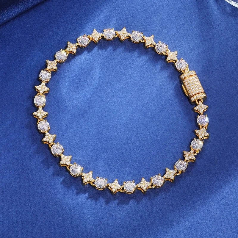 0037-Gold-6mm / S925 Moissanite / 6 IN Starburst Tennis Bracelet – “Constellation Links” Edition - The Gold Supply