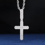 VVS Baguette Cross Pendant White Gold Moissanite FREE Never Tarnish Rope - Shop Gold Supply